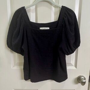 LOFT Black Fitted Puff Sleeve Blouse